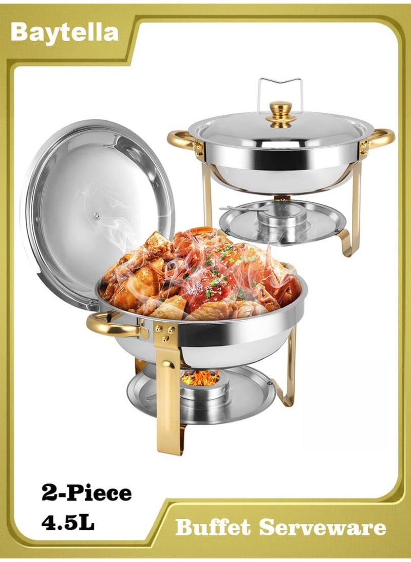 baytella 2PCS Stainless Steel Chafing Dish Buffet Set 4.5L, Food Warmer with Lid Water Tray and Fuel Holder for Parties Catering and Events - Image 1